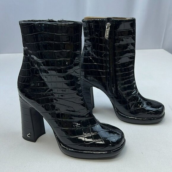 Circus By Sam Edelman Womens Freddie Black Crocodile Print Ankle Booties Size 5M - Picture 1 of 9